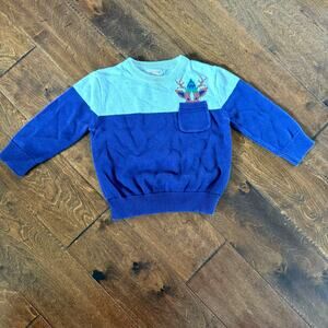 Cat and Jack Boys 18 Month Sweater Reindeer Cream Blue Knit Holiday